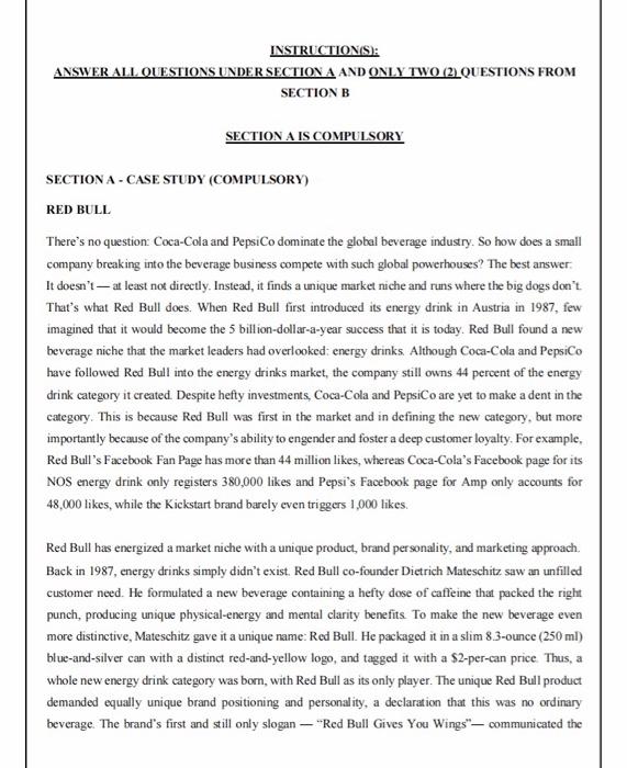 INSTRUCTION(S): ANSWER ALL QUESTIONS UNDER