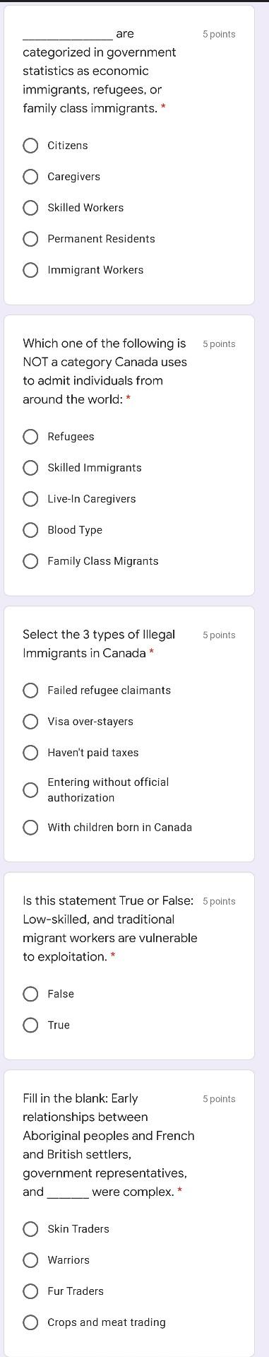 please answer all 5 mcq. are 5 points categorized