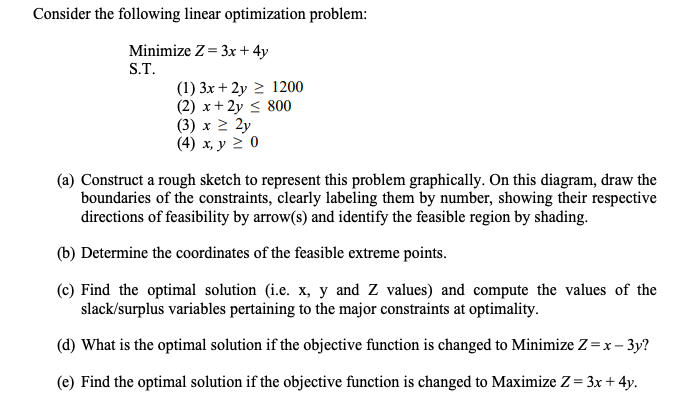 Consider the following linear optimization
