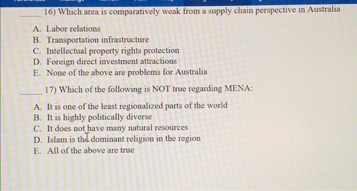 16) Which area is comparatively weak from a