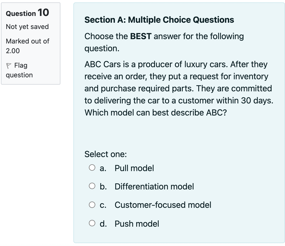 Question 10 Section A: Multiple Choice Questions