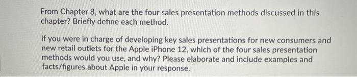 From Chapter 8, what are the four sales