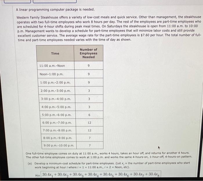 A linear programming computer package is needed.