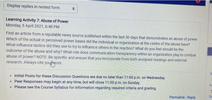 Display replies in nested form Learning Activity