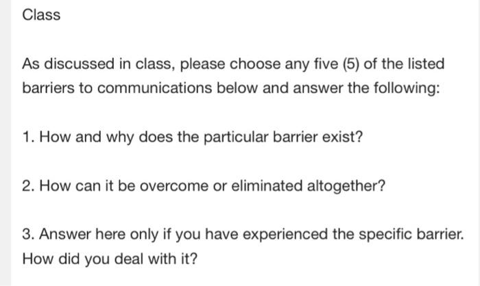 explain these five? Class As discussed in class,