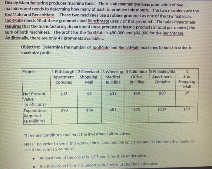 Disney Manufacturing produces machine tools.