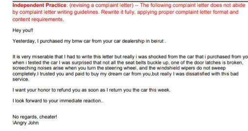 Independent Practice: (revising a complaint