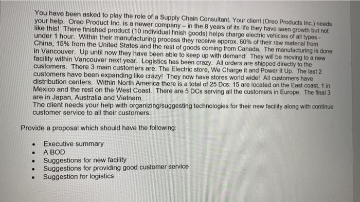 You have been asked to play the role of a Supply