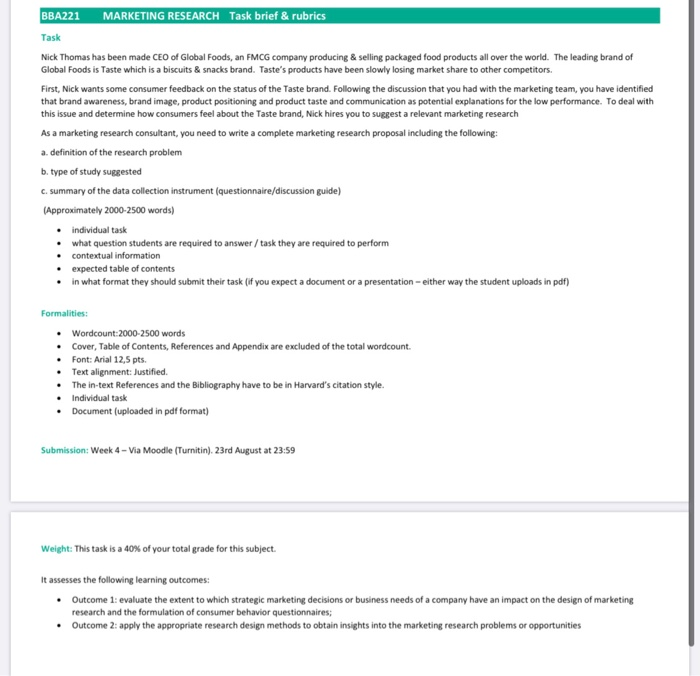 BBA221 MARKETING RESEARCH Task brief & rubrics