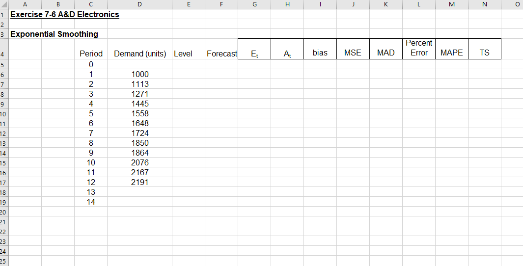 D E F G J K K L M N O B 1 Exercise 7-6 A&D