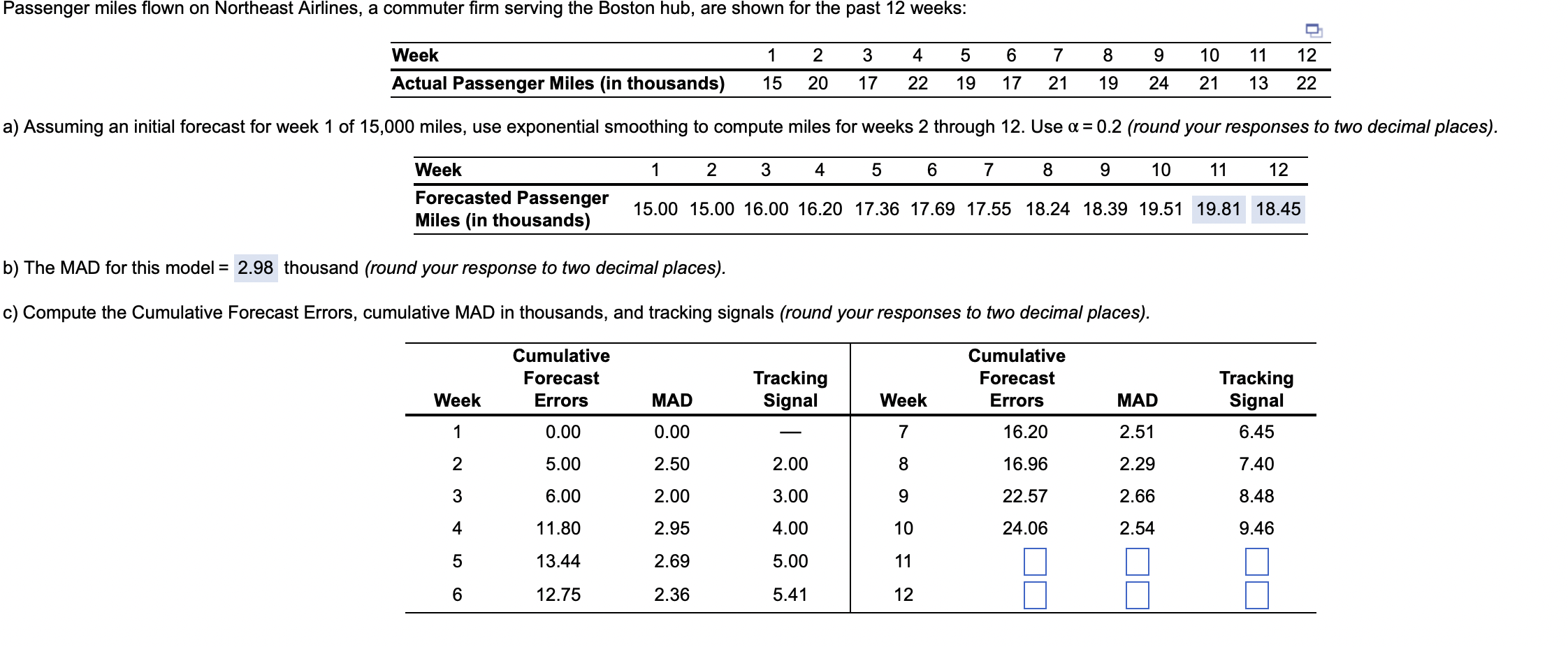 Part C a) Assuming an initial forecast for week 1