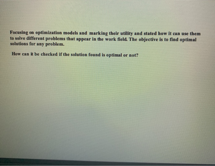 Focusing on optimization models and marking their