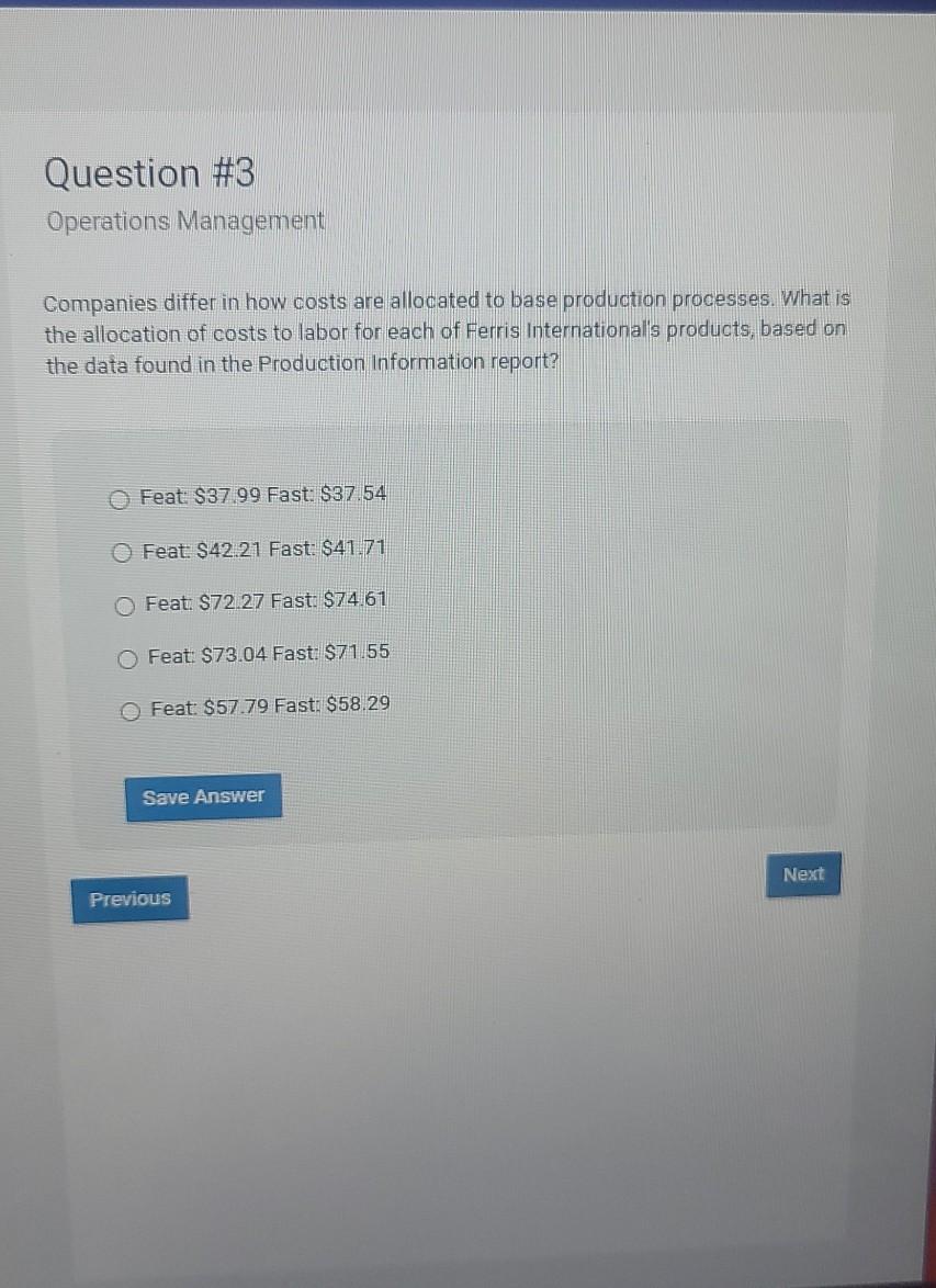 Question #3 Operations Management Companies