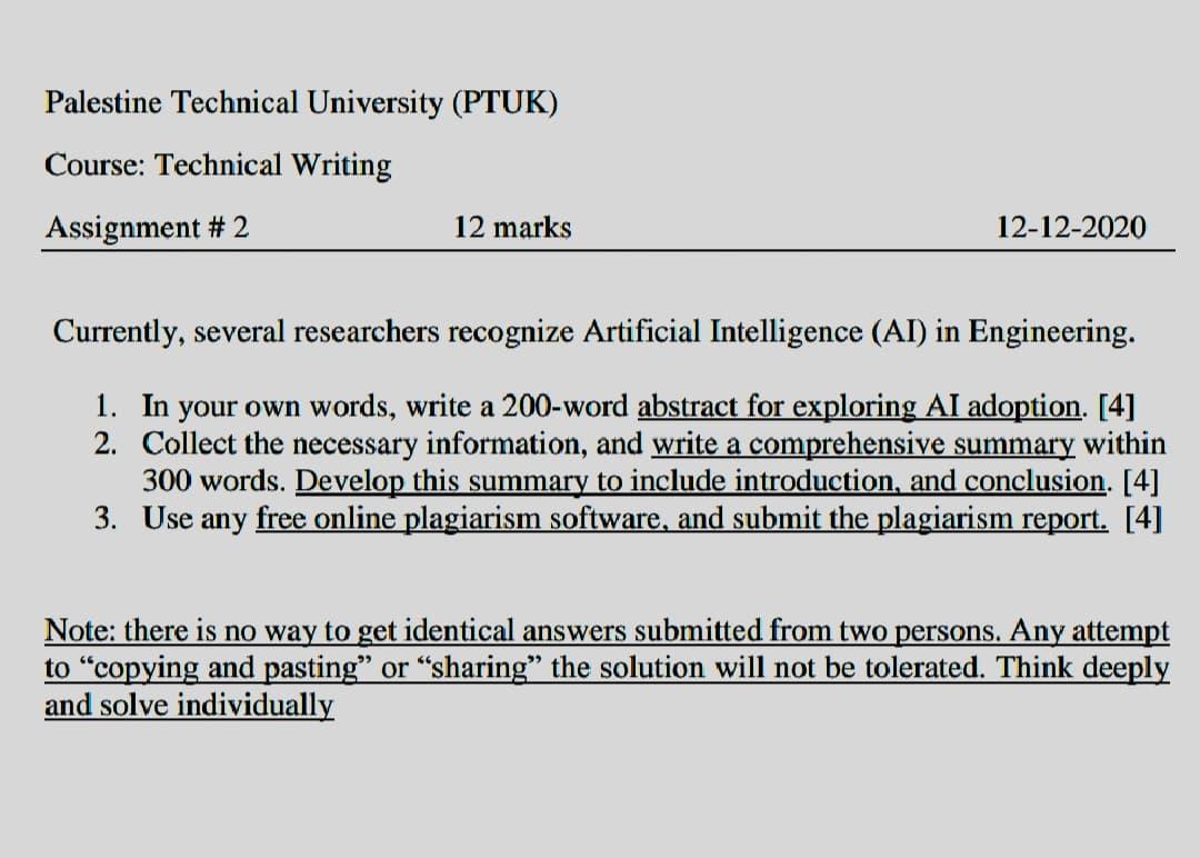 Palestine Technical University (PTUK) Course: