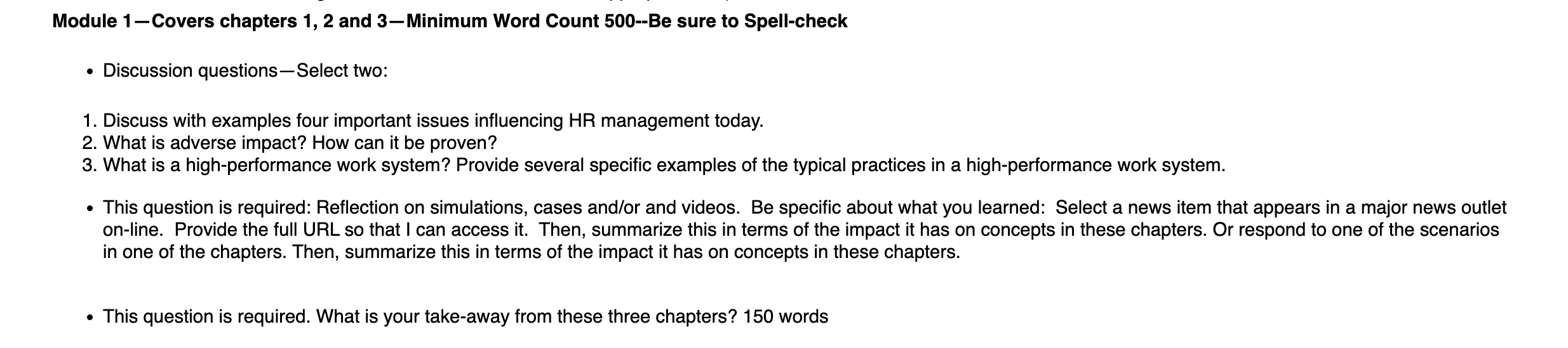 Module 1-Covers chapters 1,2 and 3-Minimum Word