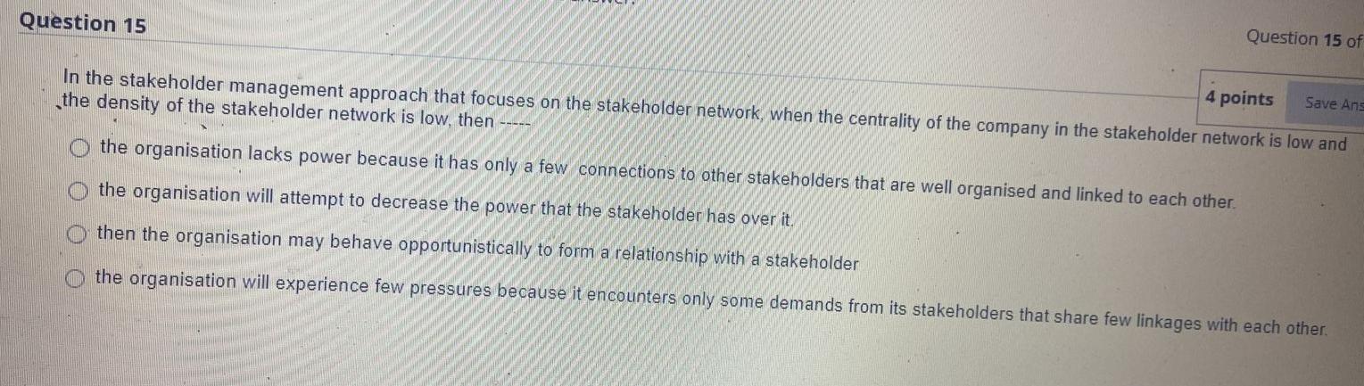 Question 15 of Question 15 4 points Save Ans In