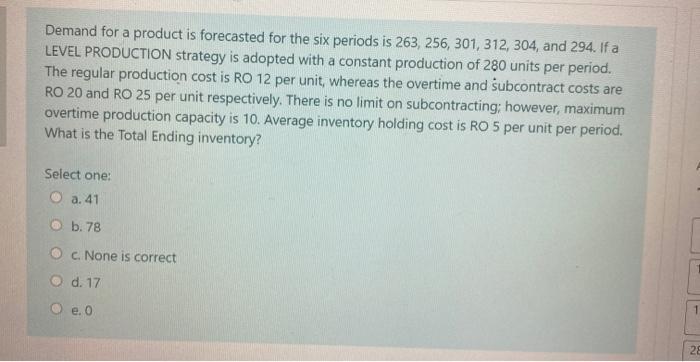 Demand for a product is forecasted for the six