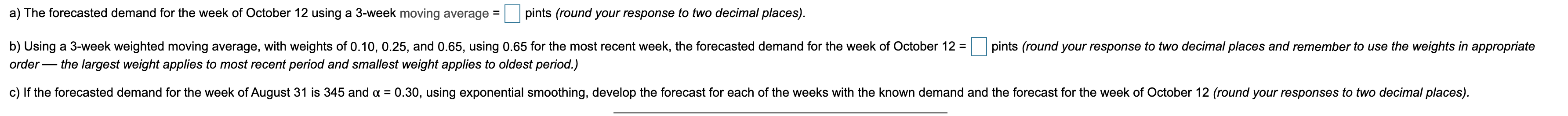 The following table gives the number of pints of