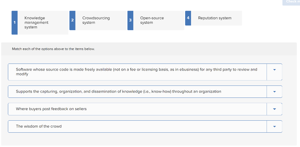 Match each of the options above to the items