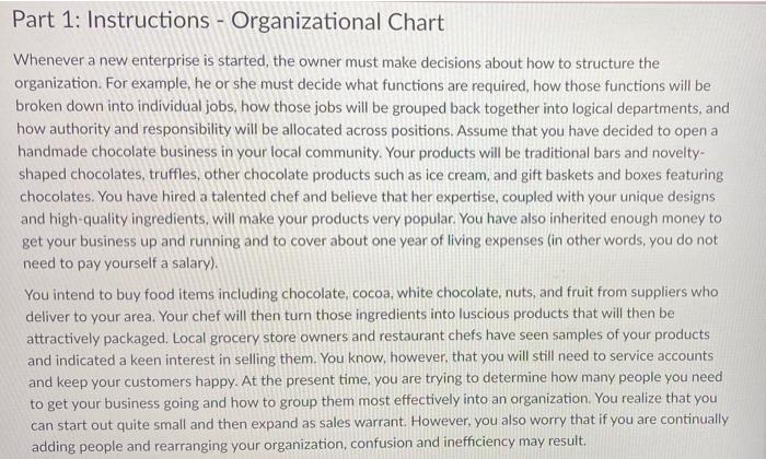 Part 1: Instructions - Organizational Chart