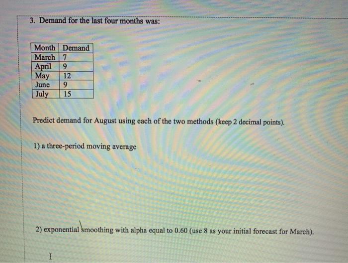 3. Demand for the last four months was: Month