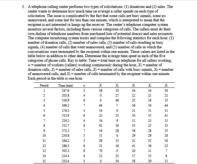 3. A telephone calling center performs two types