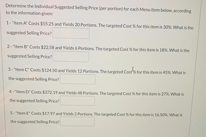 Determine the Individual Suggested Selling Price
