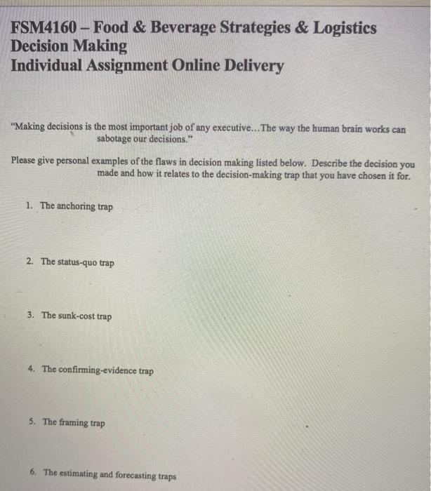 FSM4160 - Food & Beverage Strategies & Logistics