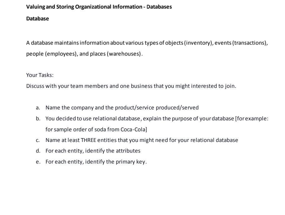 Valuing and Storing Organizational Information -