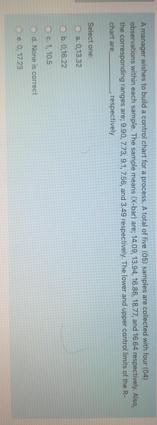 A manager wishes to build a control chart for a