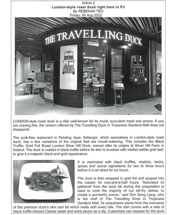 1. Article 2 appears in the Eating Out Section in