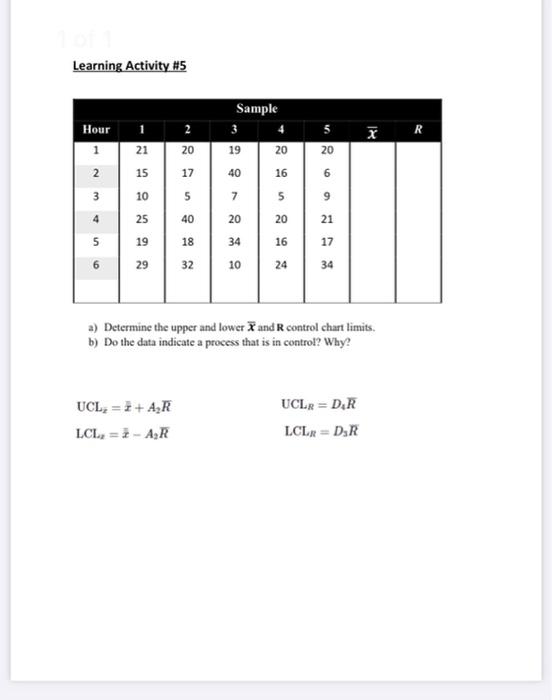 Learning Activity #5 Sample 2 Hour 1 x R 21 20 19