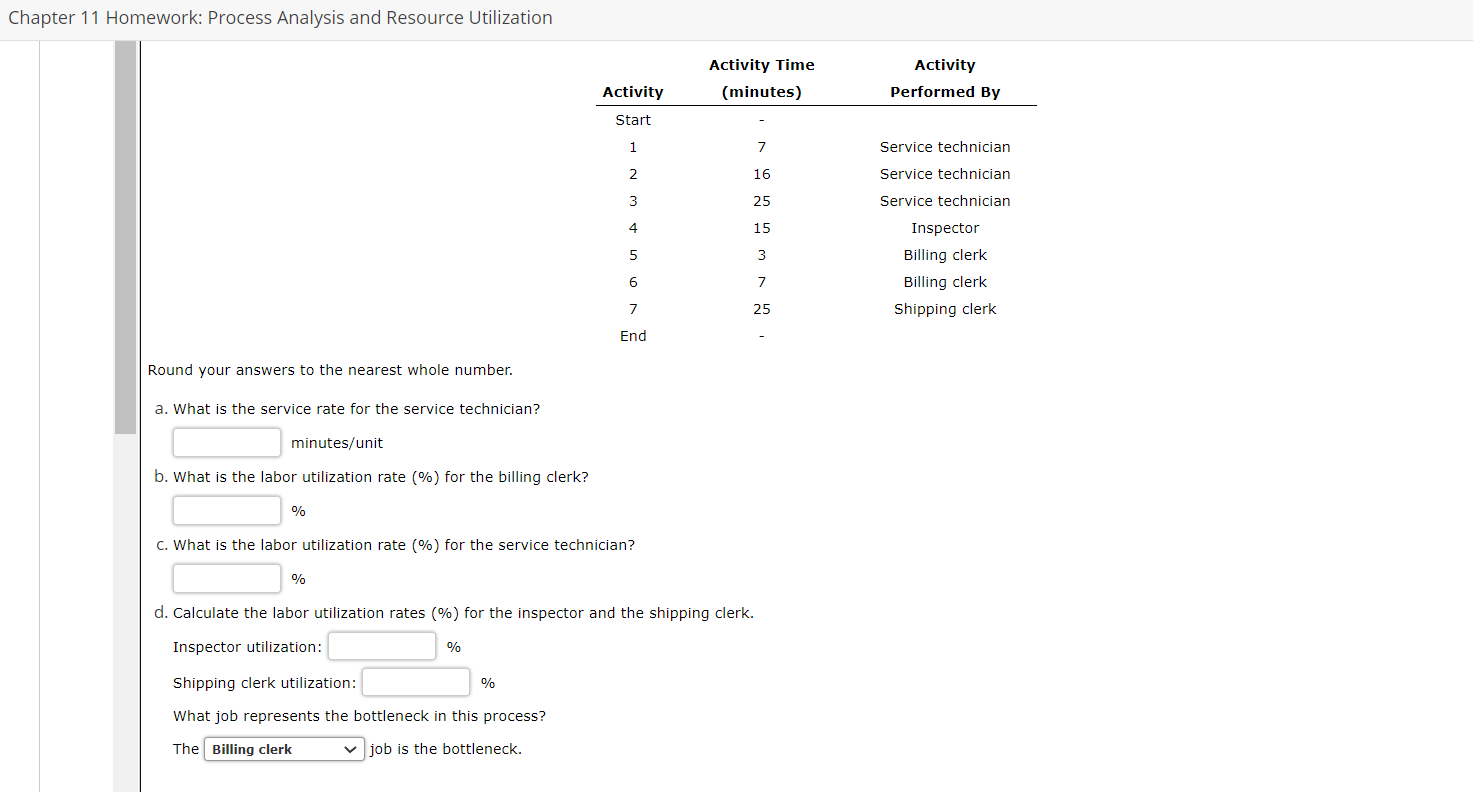 Chapter 11 Homework: Process Analysis and