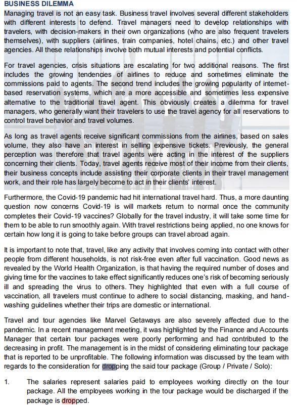 Advise Marvel Getaways whether they should drop