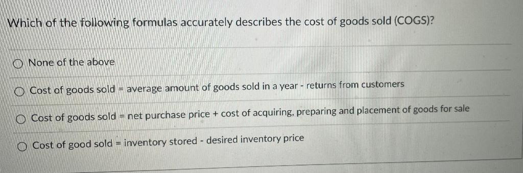 Which of the following formulas accurately