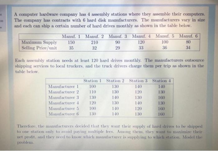 A company makes four different kinds of products