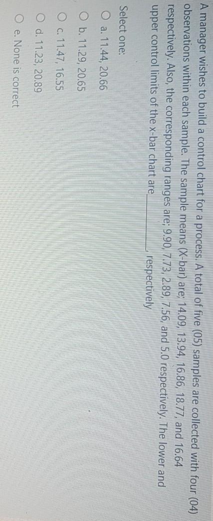 A manager wishes to build a control chart for a