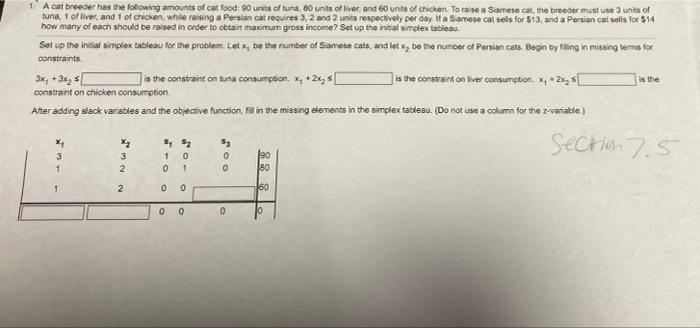 1. A cat breeder has the following amounts of cat