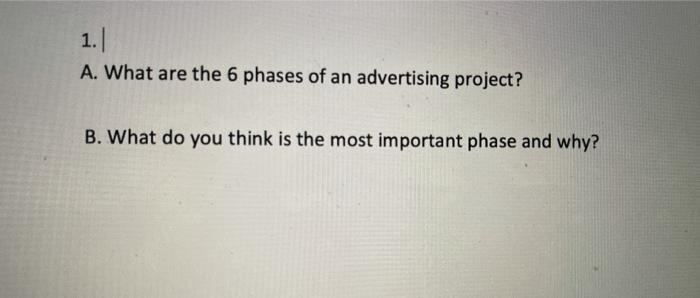 1. A. What are the 6 phases of an advertising