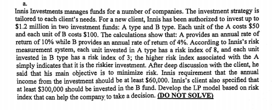 solve b Innis Investments manages funds for a