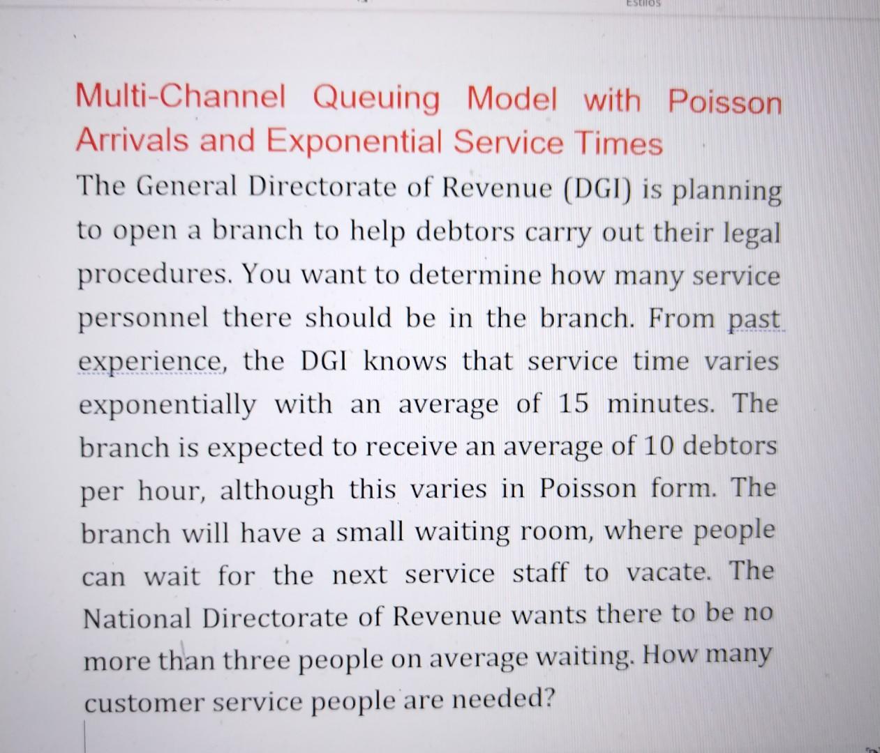 Queuing theory ESCHOS Multi-Channel Queuing Model