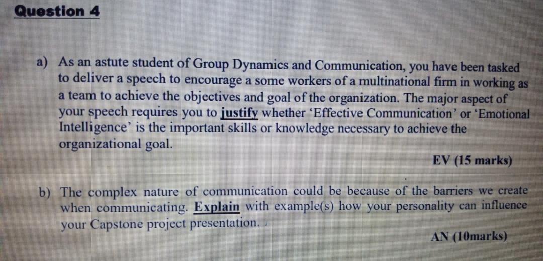 Question 4 a) As an astute student of Group