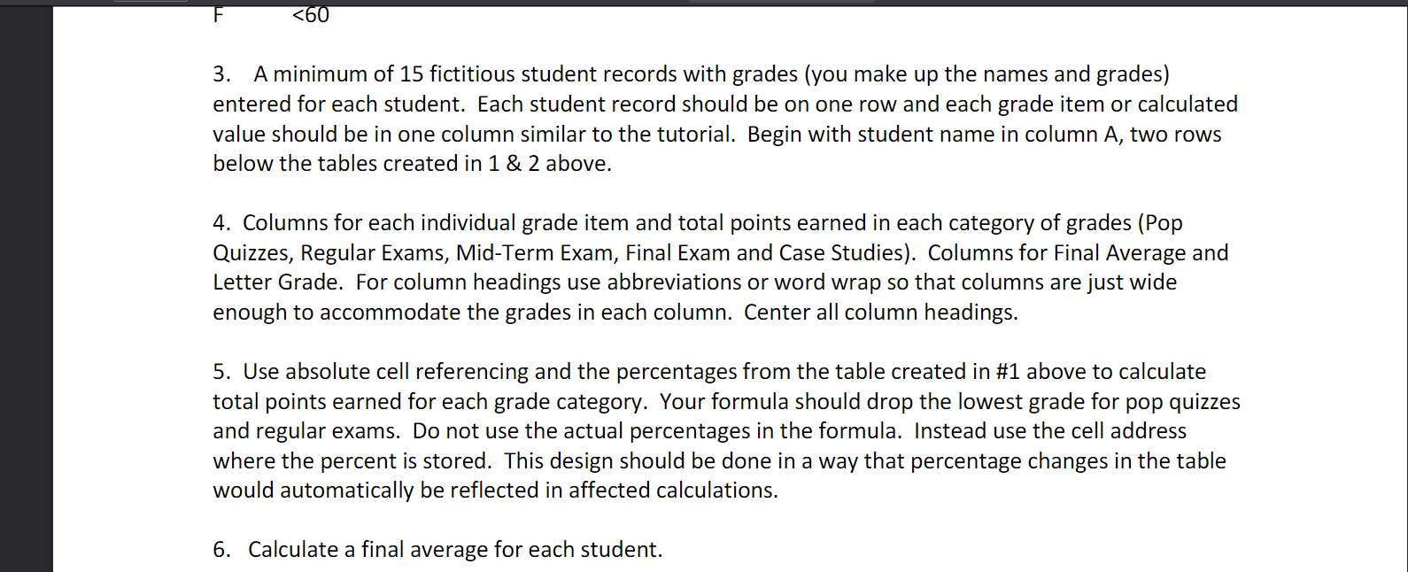 I need this in excel with providing the formulas,