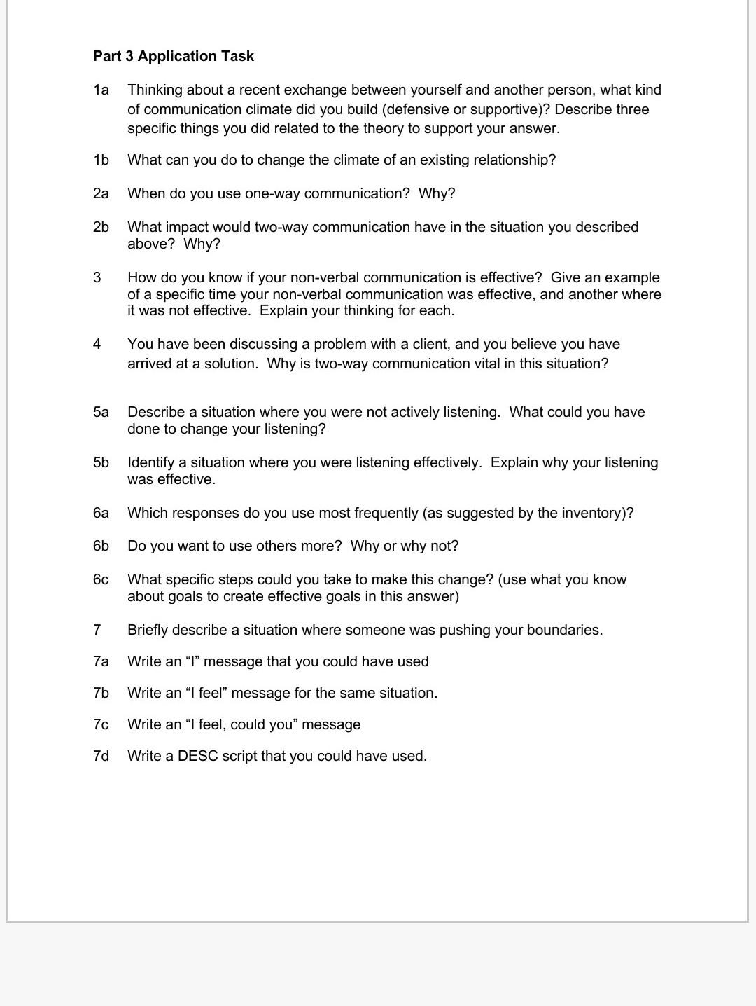 Part 3 Application Task 1a Thinking about a