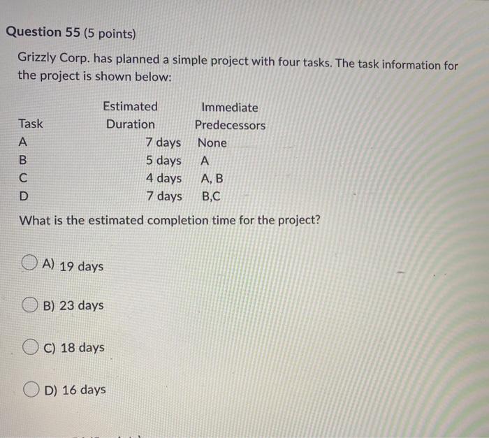 HELP PLEASE Question 55 ( 5 points) Grizzly Corp.
