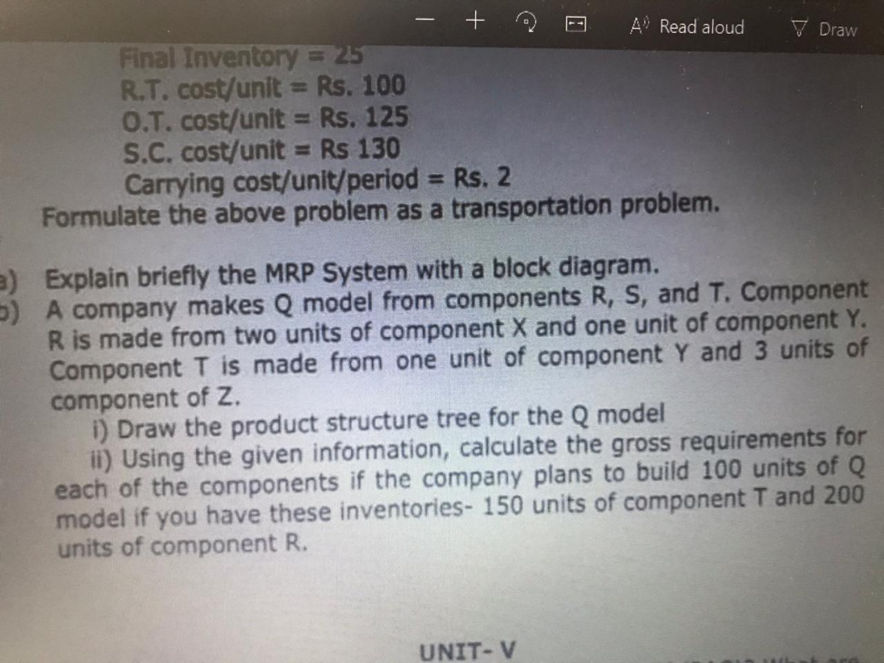 - + V Draw A Read aloud Final Inventory = 25 R.T.