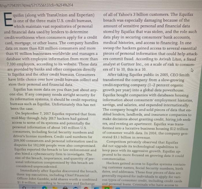 Case study chapter 8; HEADING: Is the equifax