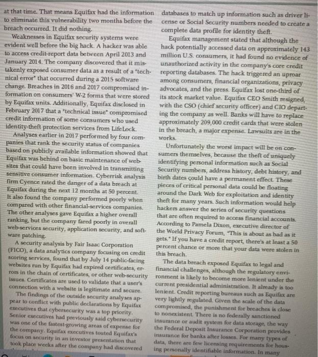 Case study chapter 8; HEADING: Is the equifax