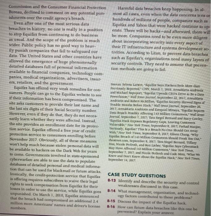 Case study chapter 8; HEADING: Is the equifax