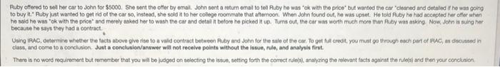 Ruby offered to ses her car to John for $5000.